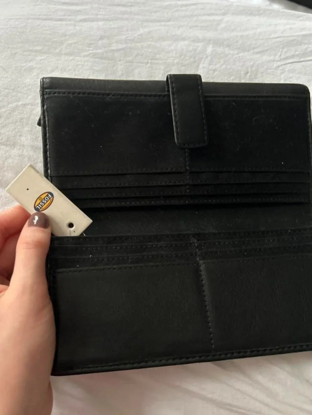Fossil Black Leather Tri Fold Wallet